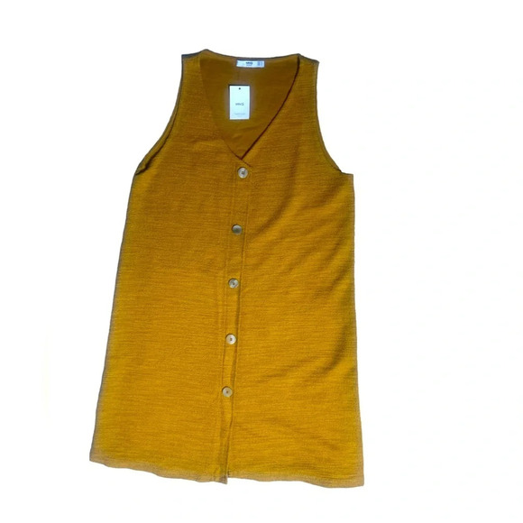 Mango Mustard Knit Mini Dress | Size M (6) | NWT | Button-Front Sundress - Picture 8 of 12